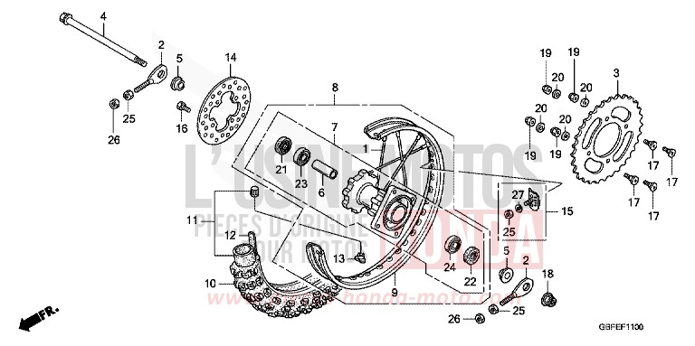 HINTERRAD von CR85R "Big Wheel" EXTREME RED (R292) von 2007